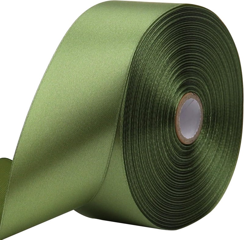 Riunbb Olive Green Solid Satin Ribbon 1-1/2 Inch 50 Yards Solid Polyester Fabric Ribbon for Gift Wrapping Wedding Christmas Baby Shower Birthday Party Decoration Handmade Immortal Flower Craft - Image 1